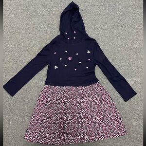 Girls Navy Hooded Heart Print Casual Dress